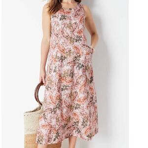 J.Jill Love Linen Palm Print Maxi Dress M Petite Coastal Resort Vacation Beachy